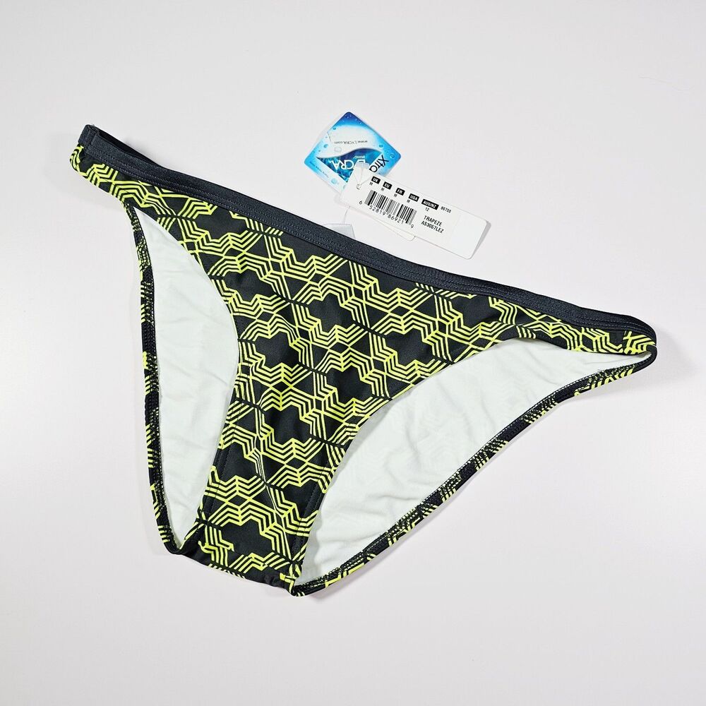 Freya Trapeze Black Lime Green Geometric Bikini Bottom Size M NWT